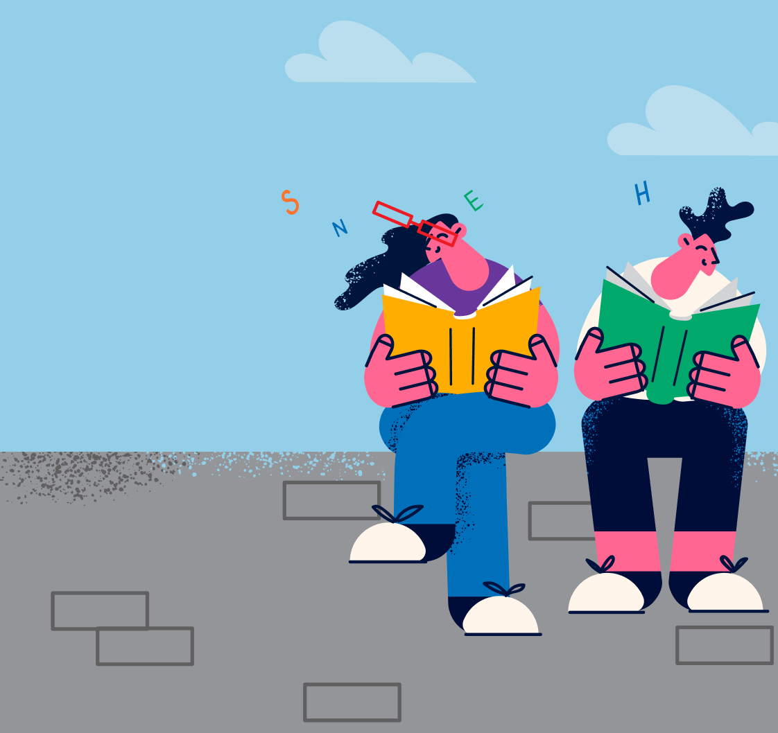 People reading books illustration