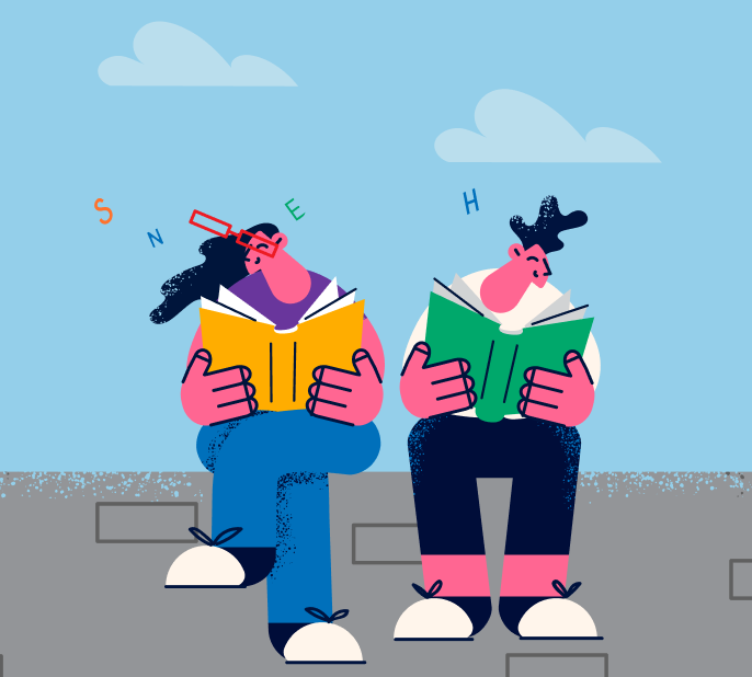 People reading books illustration